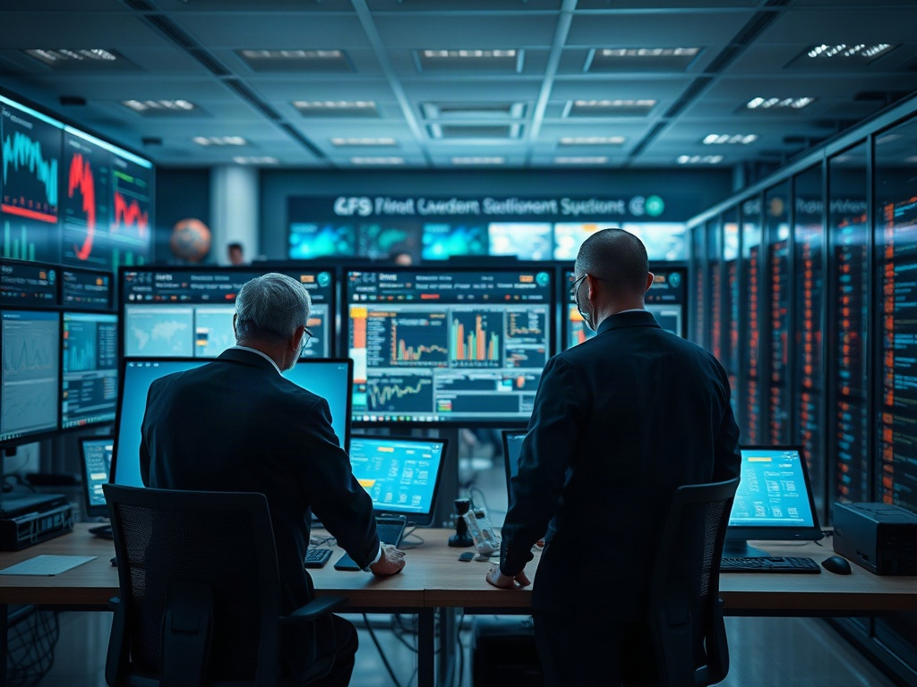 Illustration of human financial agents analyzing AI-driven financial models in 2026.
