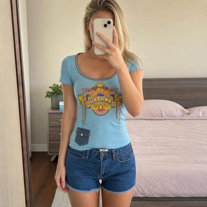 D&G turquoise graphic T-shirt with retro summer print XS