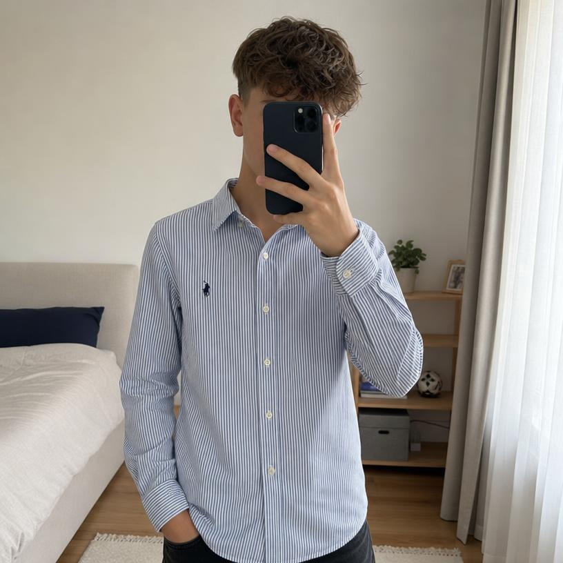 Ralph Lauren Blue Stripe Long Sleeve Shirt - Very Good