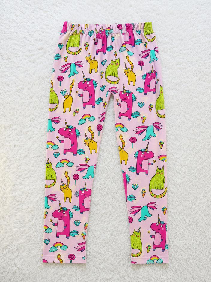 Kids pink unicorn print leggings with elasticated waist – very good