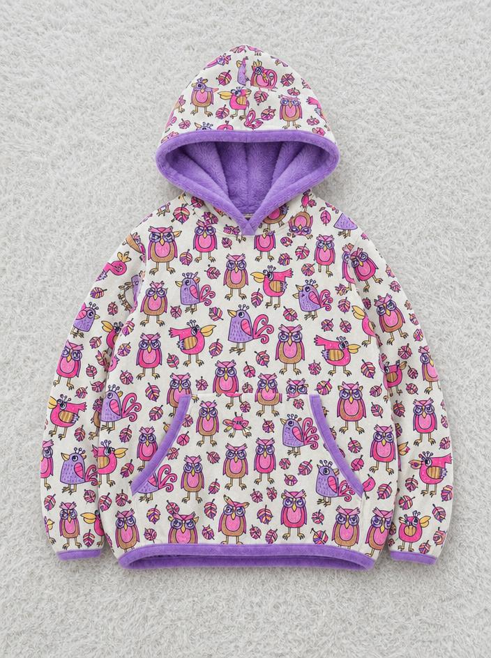 Kids printed hooded jacket with purple faux-fur lining