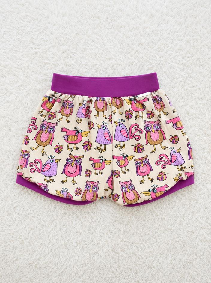 Kids Colourful Cartoon Bird Print Skirt with Purple Trim