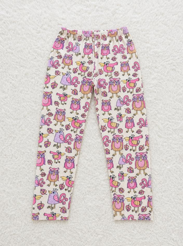 Kids colourful owl print leggings – elasticated waist, very good