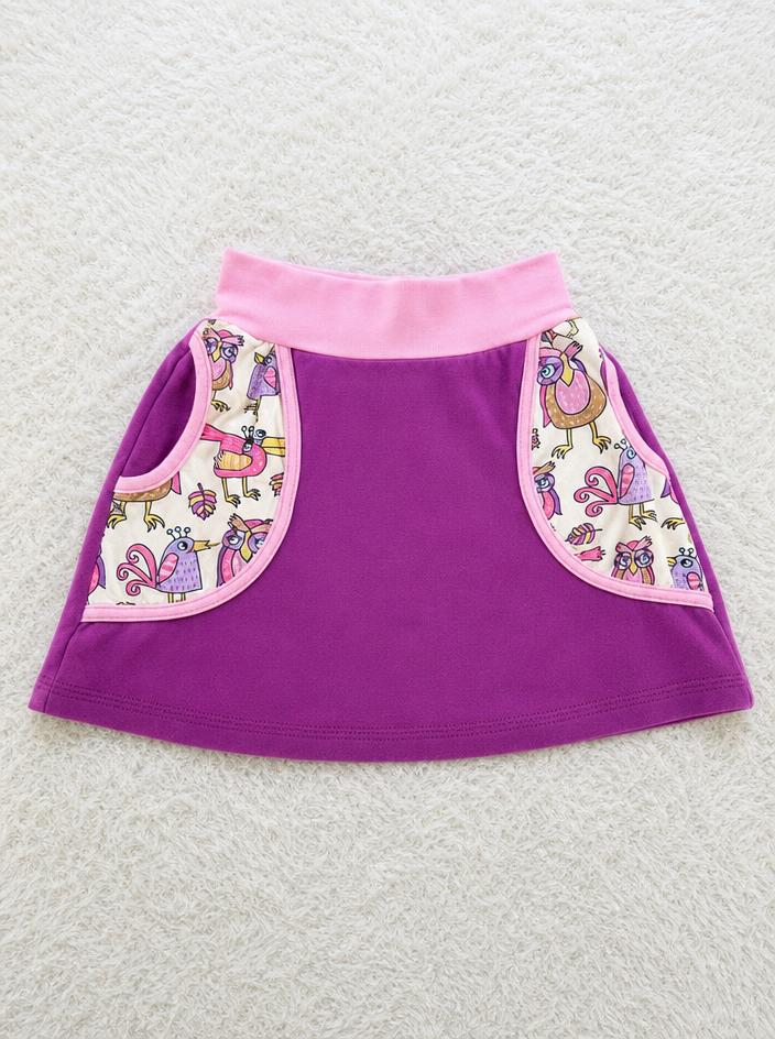 Purple Corduroy Kids Pinafore Dress with Colourful Print