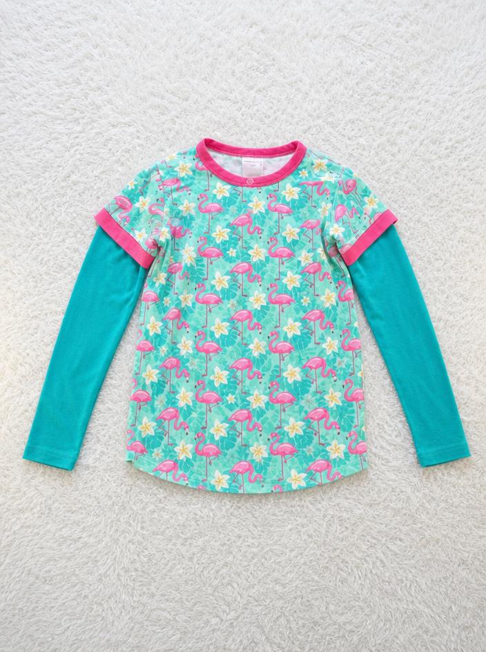 Flamingo Print Long-Sleeve Kids’ Dress – Very Good