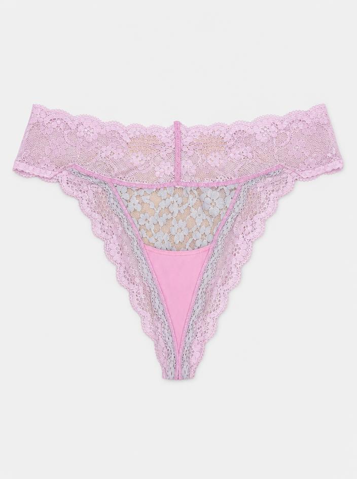 Dusty Pink Lace Bralette with Grey Floral Detail