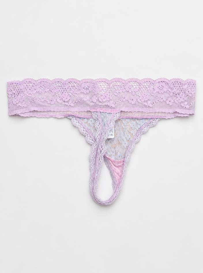 Lilac & Grey Floral Lace Thong Briefs – Very Good