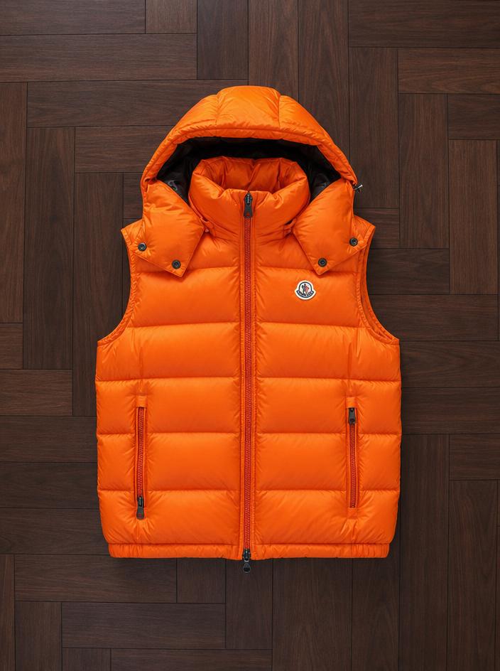 Moncler Orange Hooded Puffer Gilet Very Good Condition