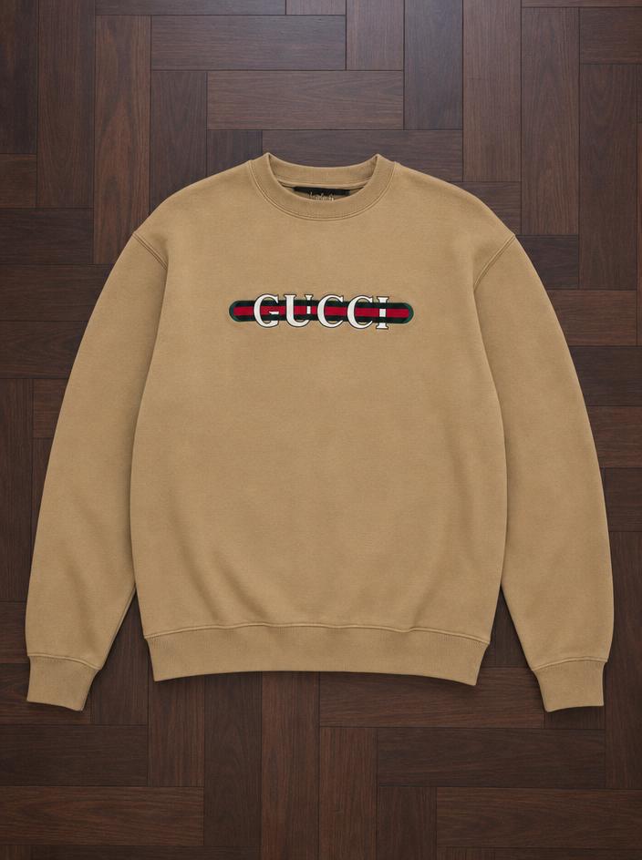 Gucci Logo Sweatshirt Camel Beige with Stripe Detail Very Good