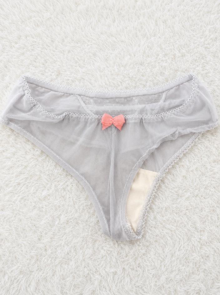 Grey Sheer Mesh Lingerie Top with Pink Bow – Needs TLC