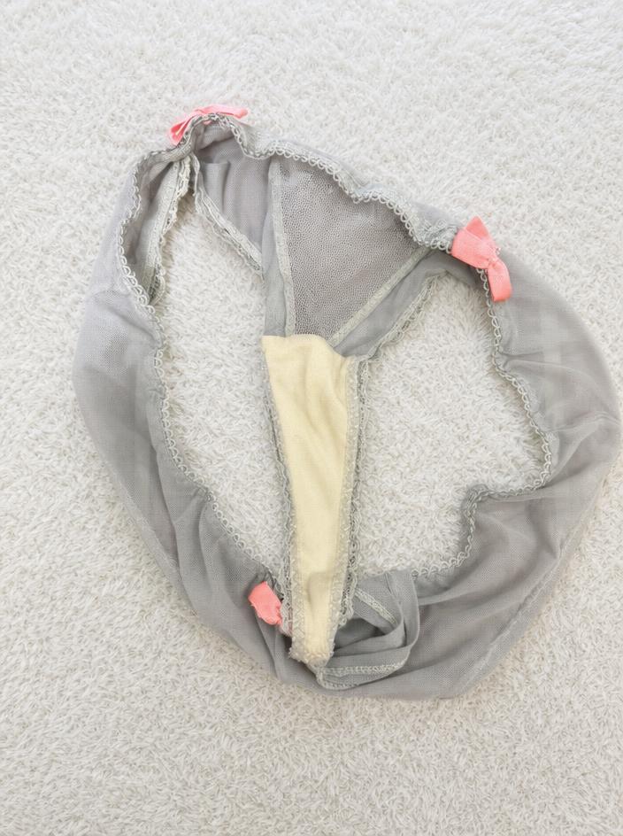 Sheer Grey Mesh Thong Briefs with Pink Bows – Very Good