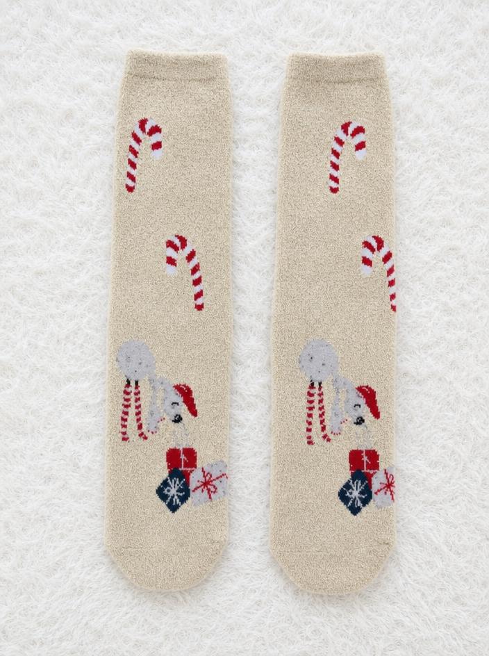 Festive Christmas Socks Cream Candy Cane Snowman Very Good