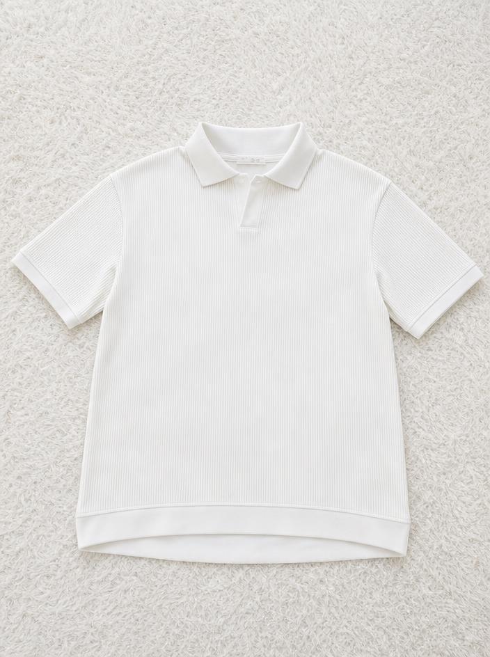 Cream White Ribbed Polo Top with Collar – Very Good