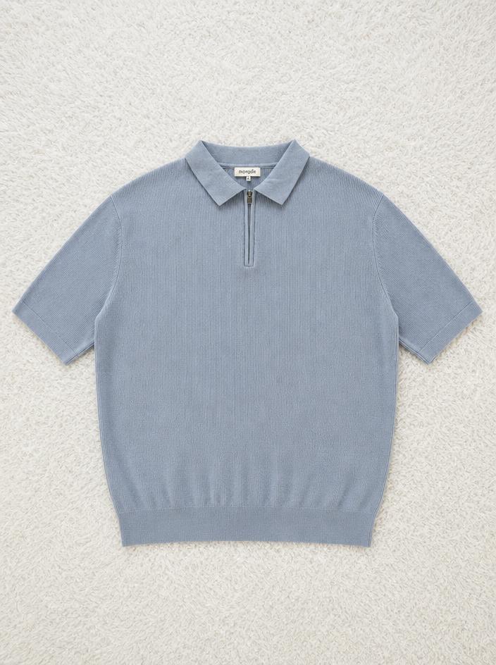 MENYARD Grey Ribbed Quarter-Zip Polo Knit XL Very Good