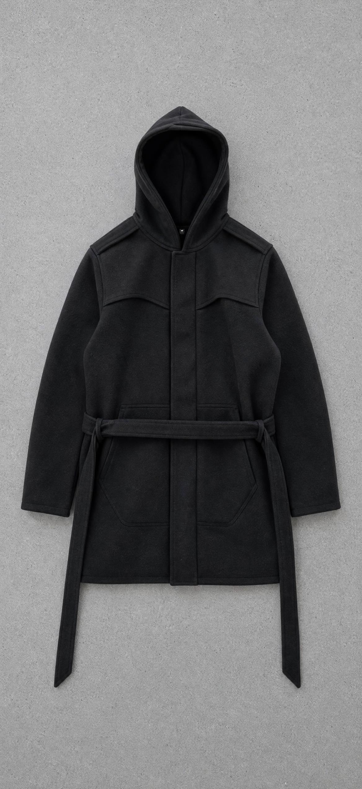 Black Belted Wrap Coat with Cape-Style Yoke – Very Good