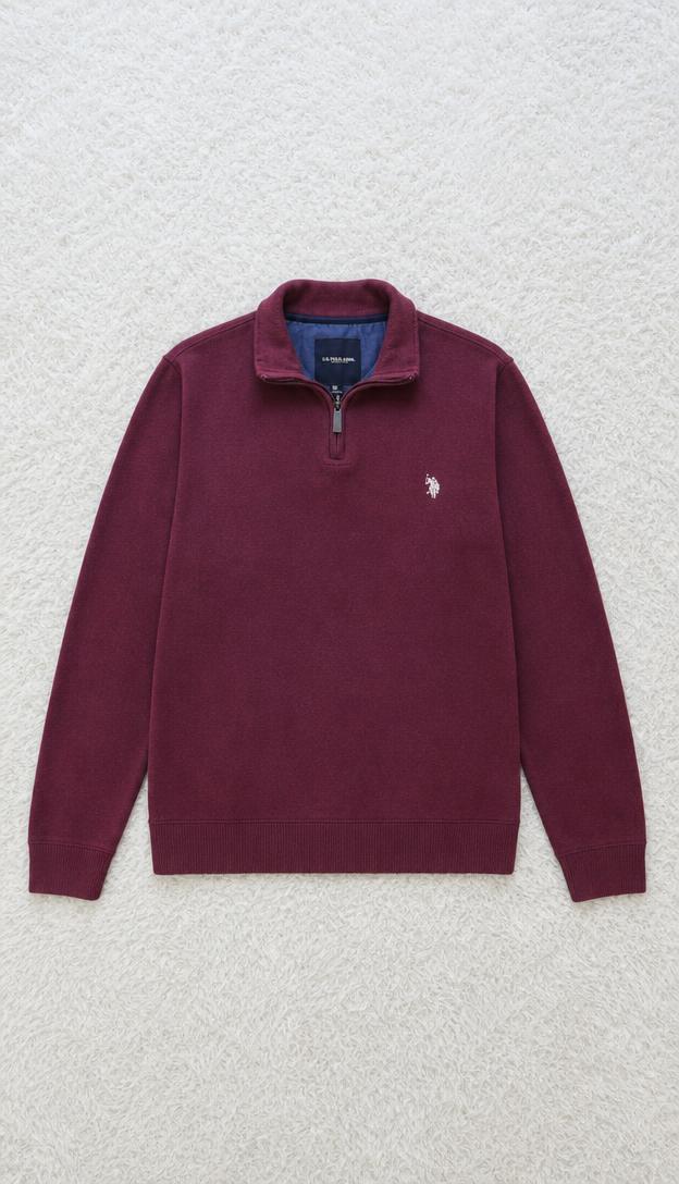 U.S. Polo Assn. Burgundy Corduroy Quarter-Zip Sweatshirt New M