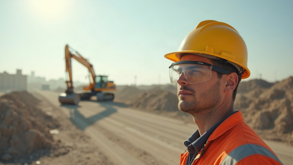 Gafas de seguridad antirayos UV en obra de construcción