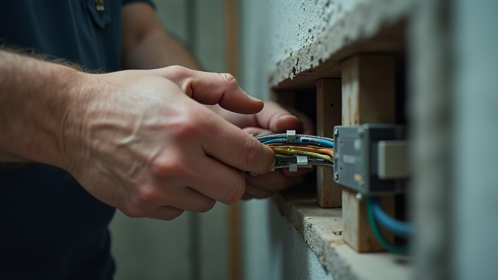 Electrician pulling wire through conduit, high forearm load