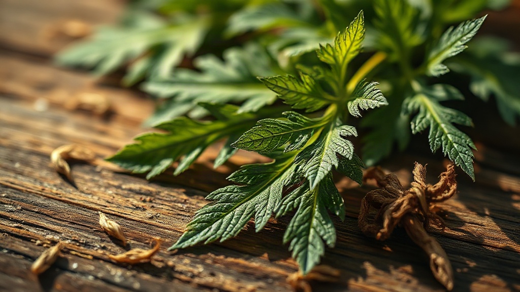 Feuilles d'ortie fraîches et séchées sur une surface en bois pour préparer une tisane