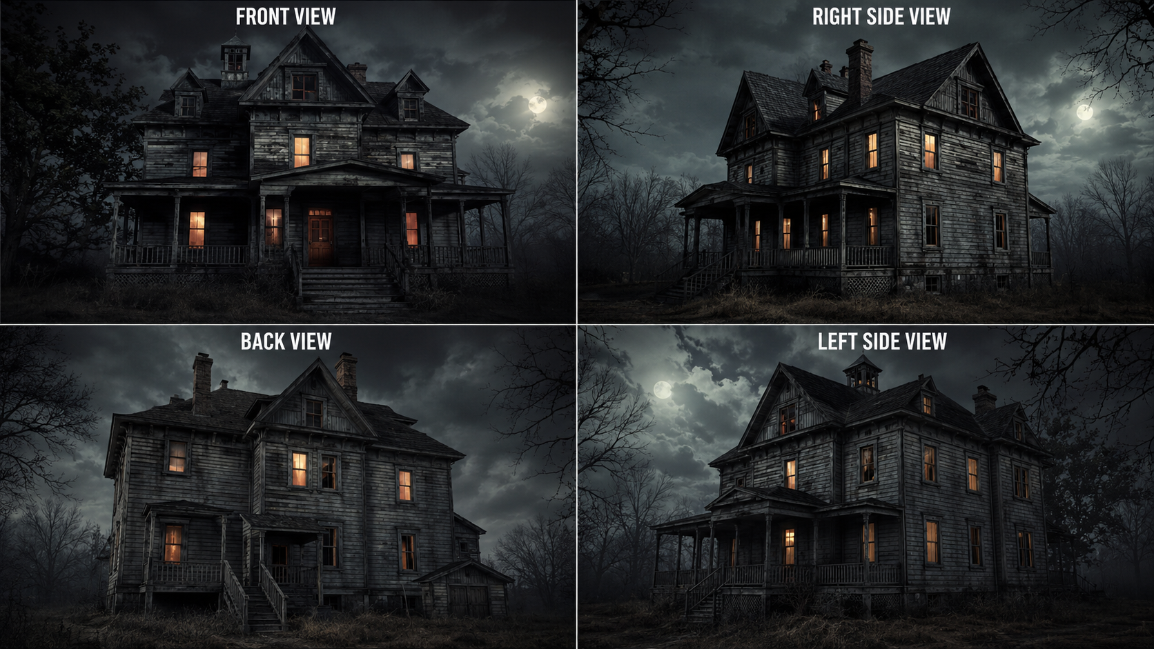 weathered haunted house at night — free 3D model