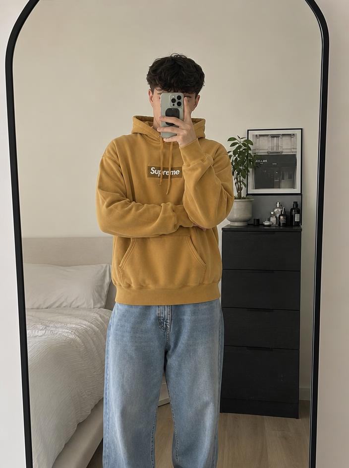 Supreme Box Logo Hoodie Mustard Yellow Pullover Very Good