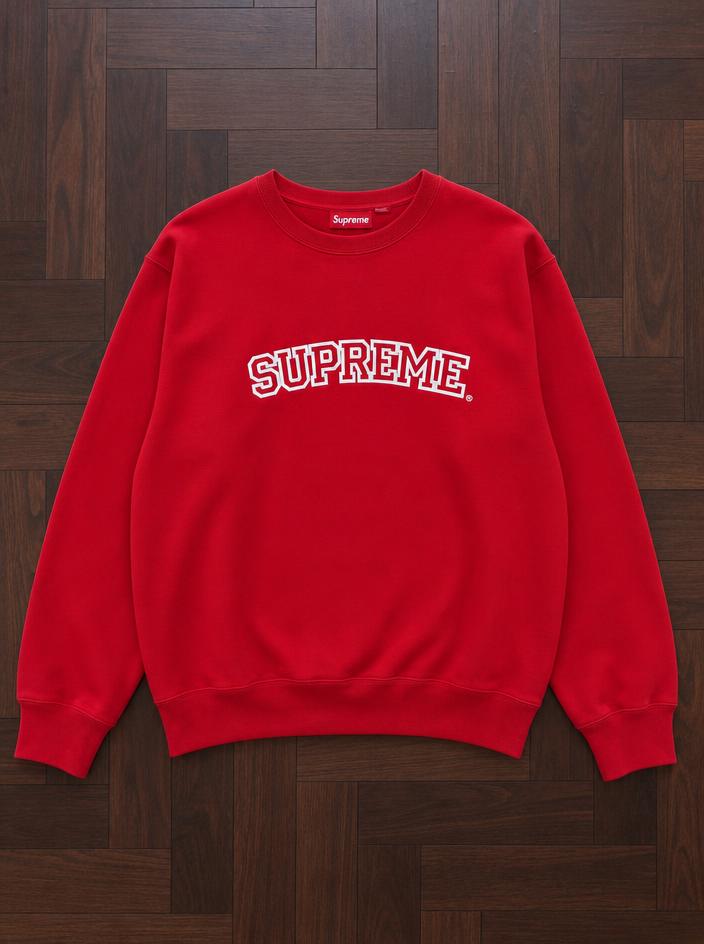 Supreme Red Collegiate Logo Crewneck Sweatshirt - Very Good