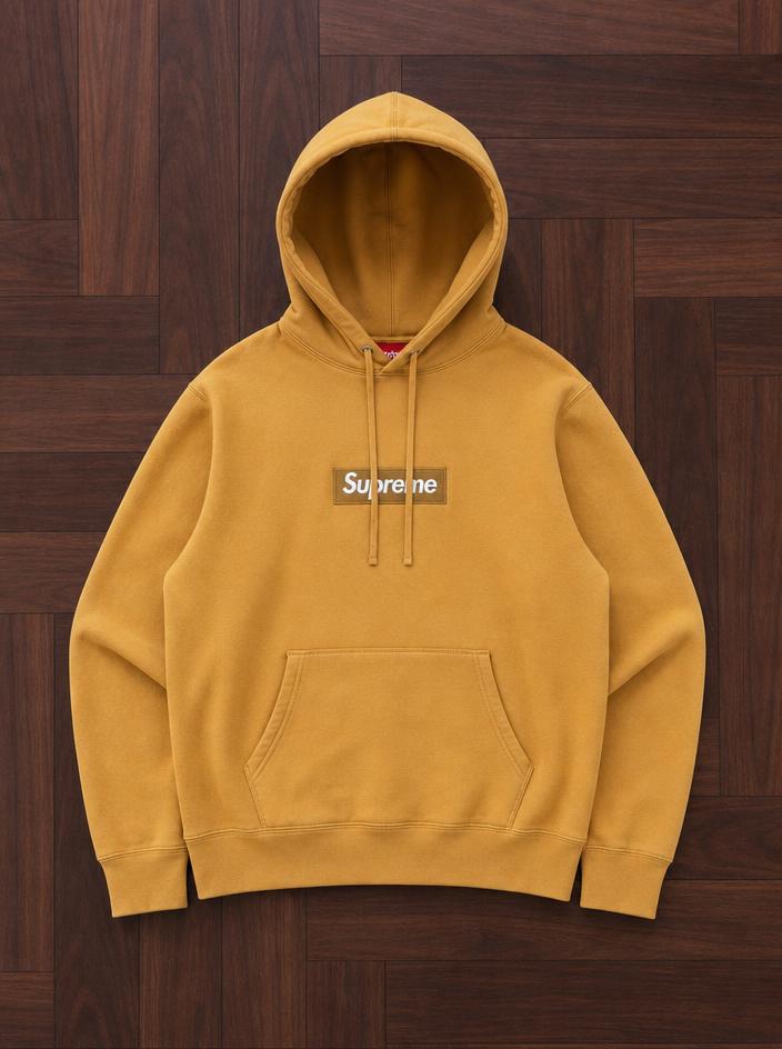 Supreme Box Logo Hoodie Mustard Yellow Pullover Very Good