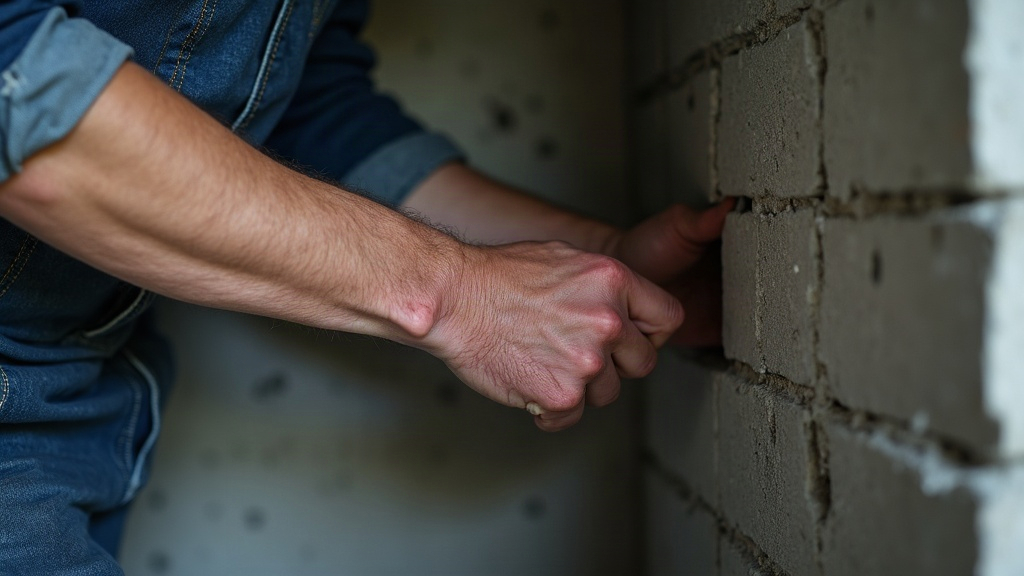 Codo de trabajador apoyado en superficie de concreto en obra