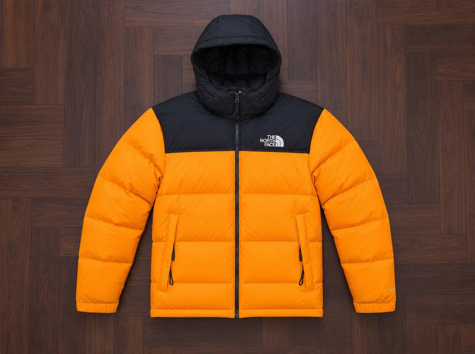 The North Face orange black puffer jacket with hood - new