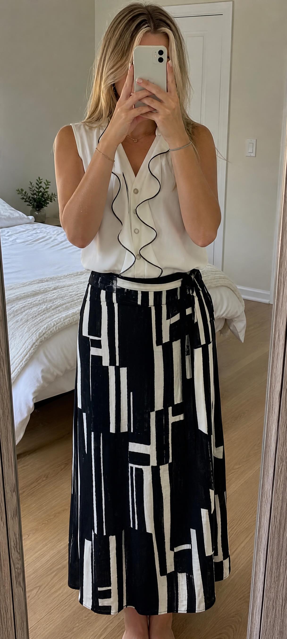 Black & Cream Geometric Print Maxi Skirt