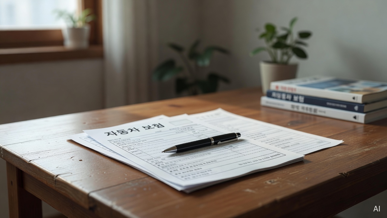 car insurance documents and a pen placed on a wooden table