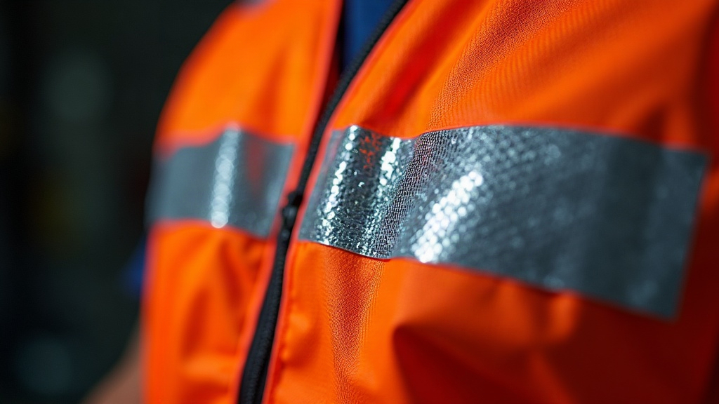 Detalle de tiras retrorreflectantes en chaleco de seguridad naranja