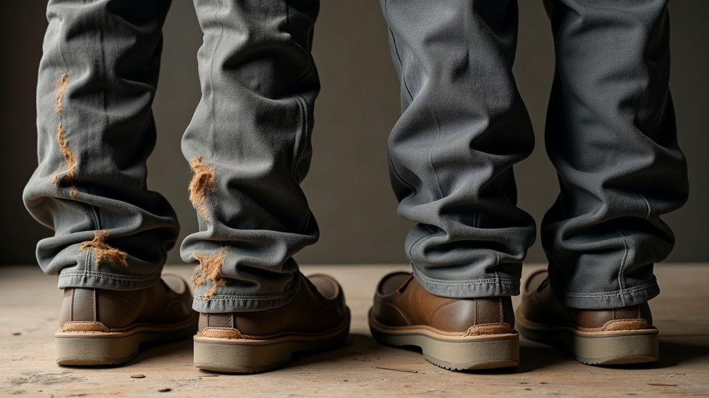 Comparación entre pantalón de trabajo gastado y pantalón reforzado