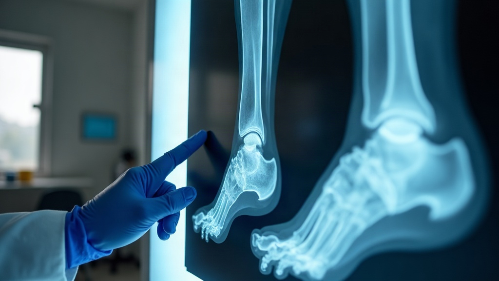 Doctor reviewing ankle X-ray showing fracture