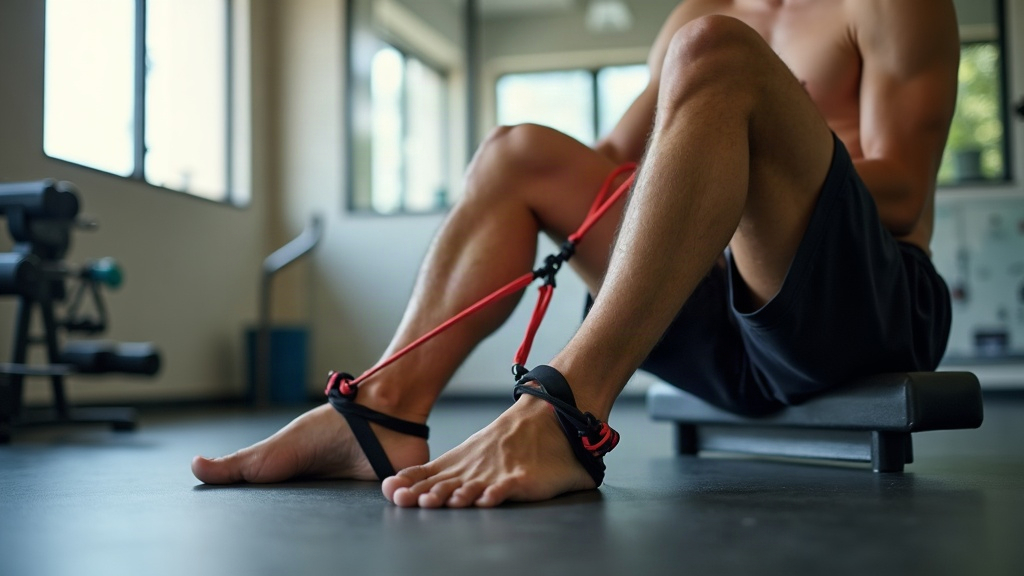 Man doing ankle rehabilitation exercises with resistance band