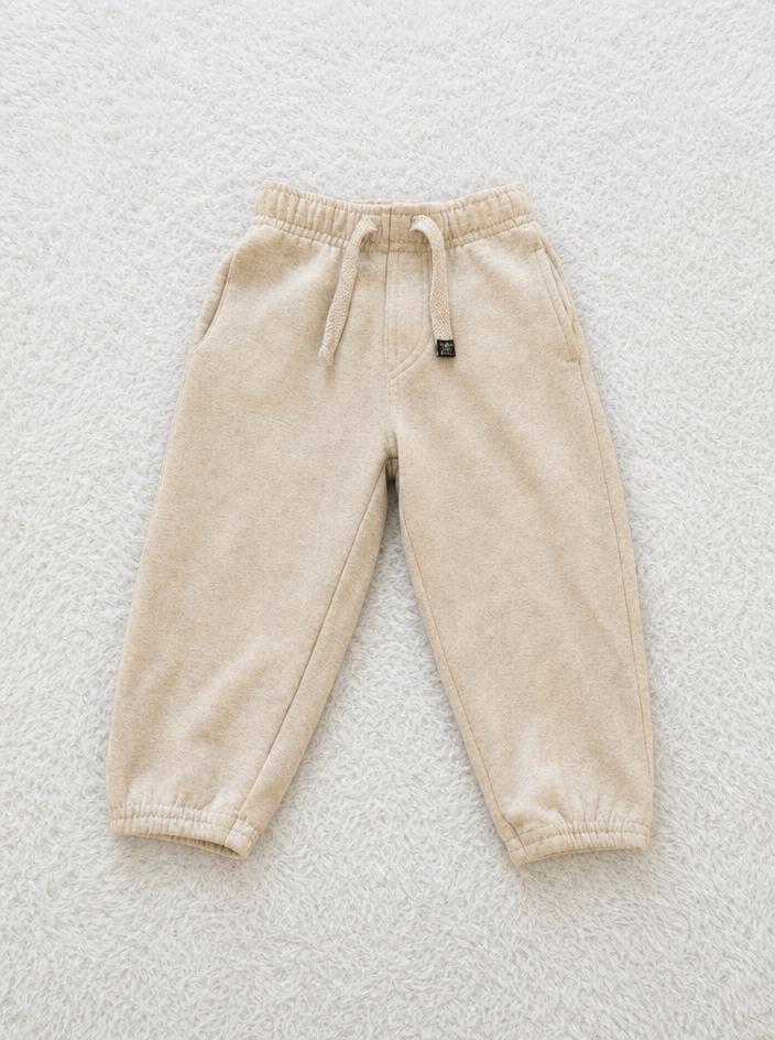 Beige Kids Jogger Trousers with Drawstring and Pockets
