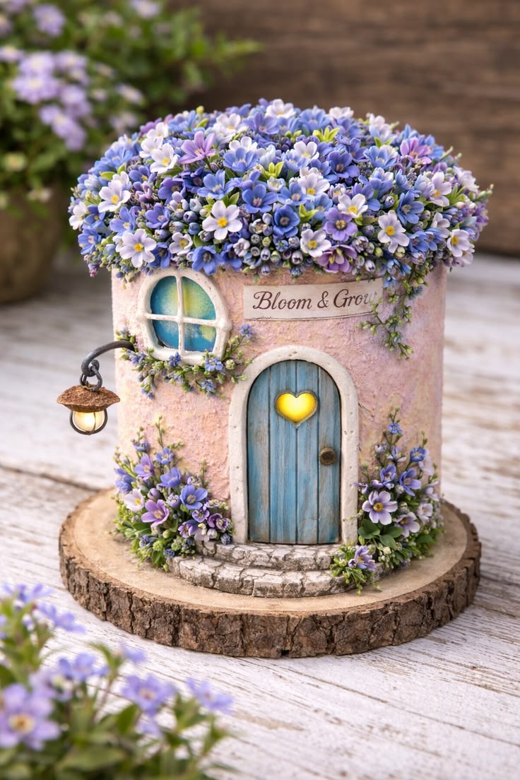 fairy house cake with purple flowers — free 3D model