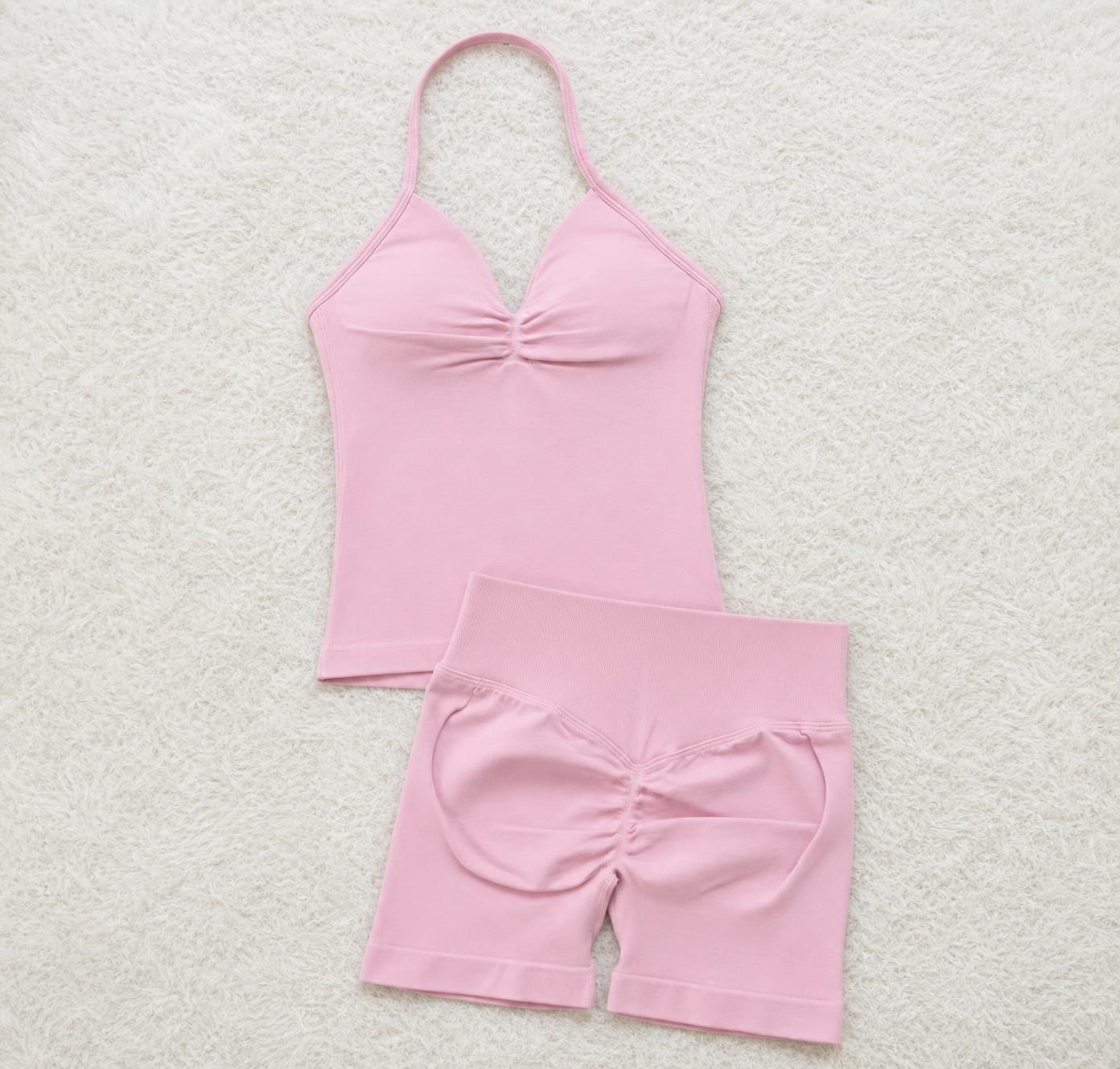 Pink Ruched Cami & Scrunch Bum Shorts Activewear Set