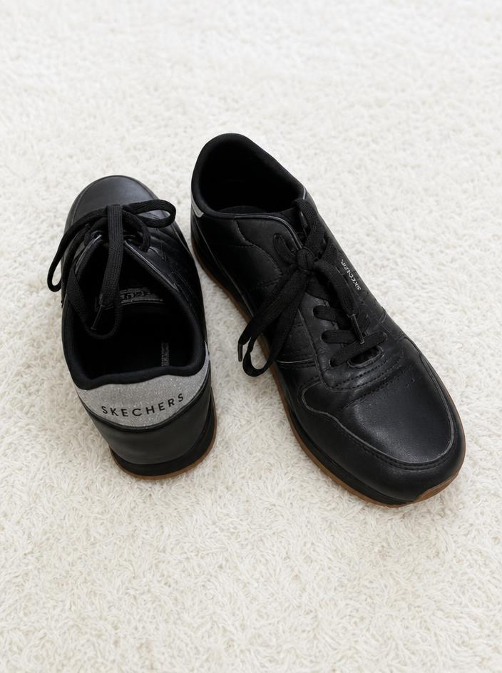 Skechers Black Lace-Up Trainers with Padded Collar - Good Condition