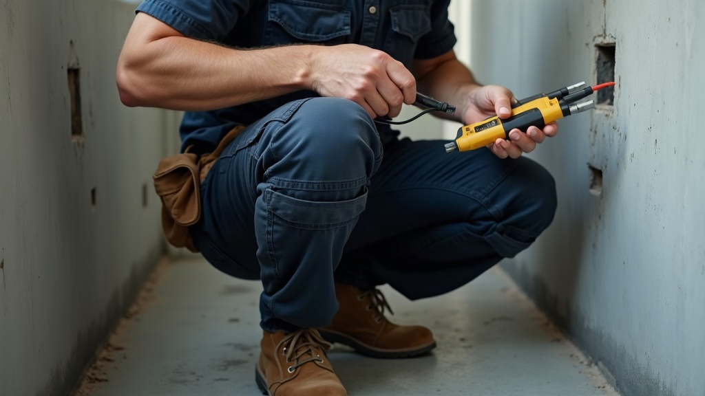 Electricista en obra con pantalón cargo de trabajo funcional