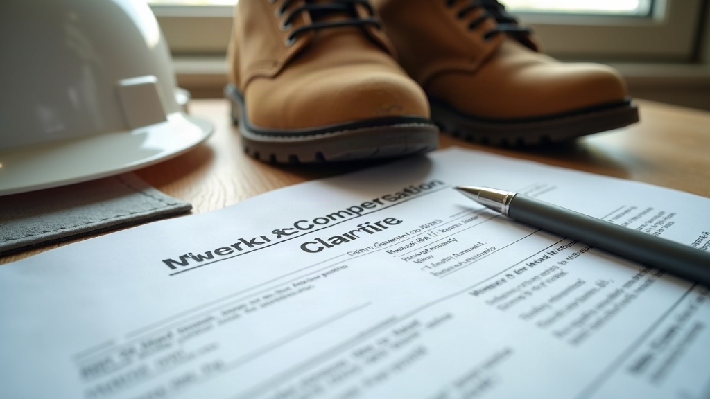 Workers comp claim form next to safety gear for warehouse sciatica injury