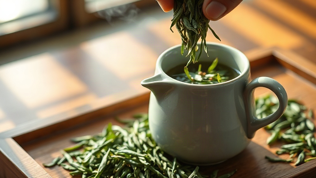 Feuilles de thé vert en vrac dans une théière en céramique pour une infusion douce