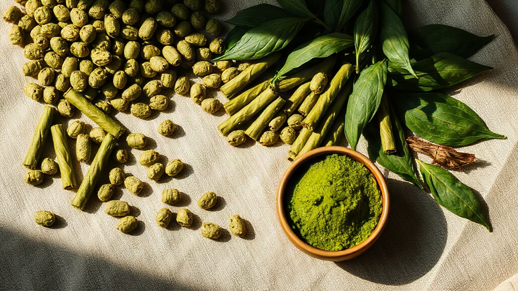 Différentes variétés de thé vert : sencha, gyokuro et matcha présentées sur un tissu en lin