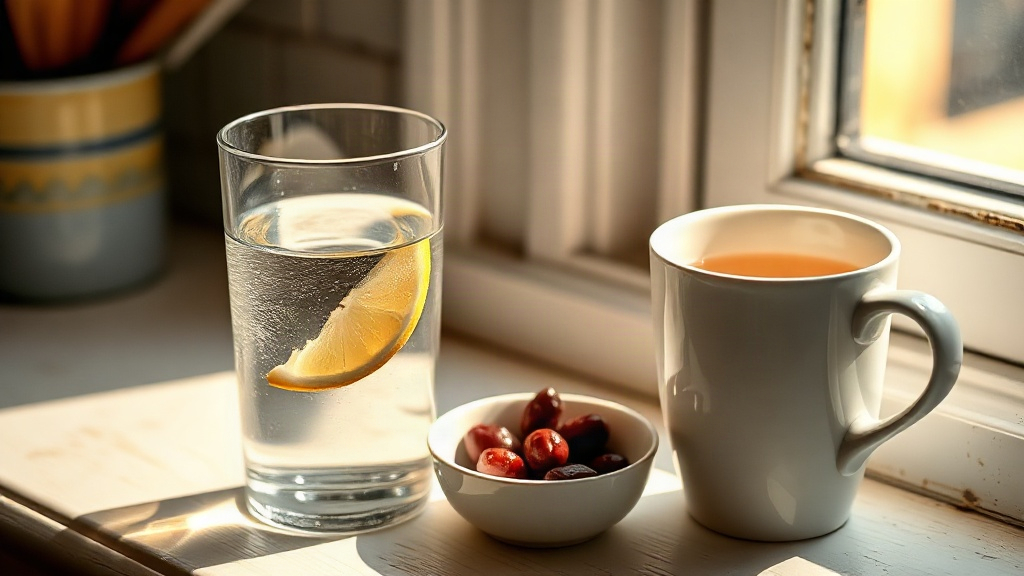 Verre d'eau citronné et tisane aux canneberges pour hydrater en cas d'infection urinaire