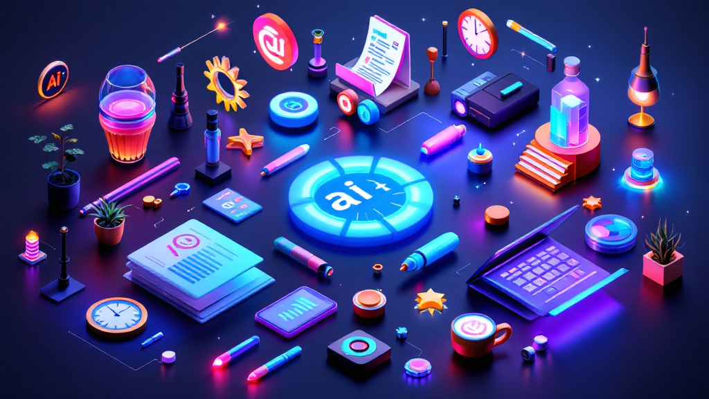 Small business branding with AI tools, showcasing diverse AI software icons and branding elements.
