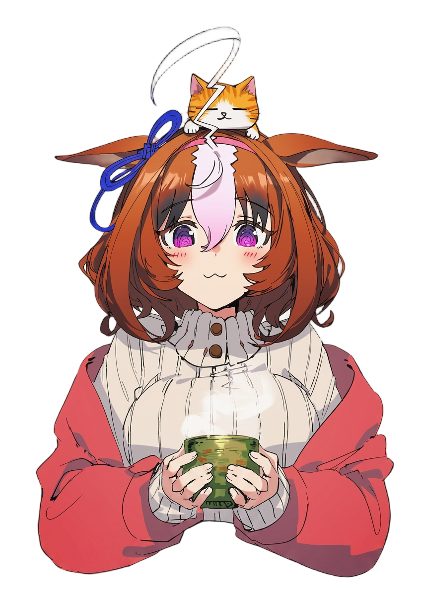 anime girl with cat on head holding mug — free 3D model