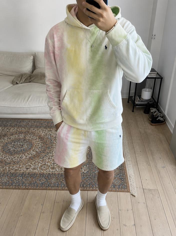 Polo Ralph Lauren pastel tie-dye hoodie & shorts set - very good