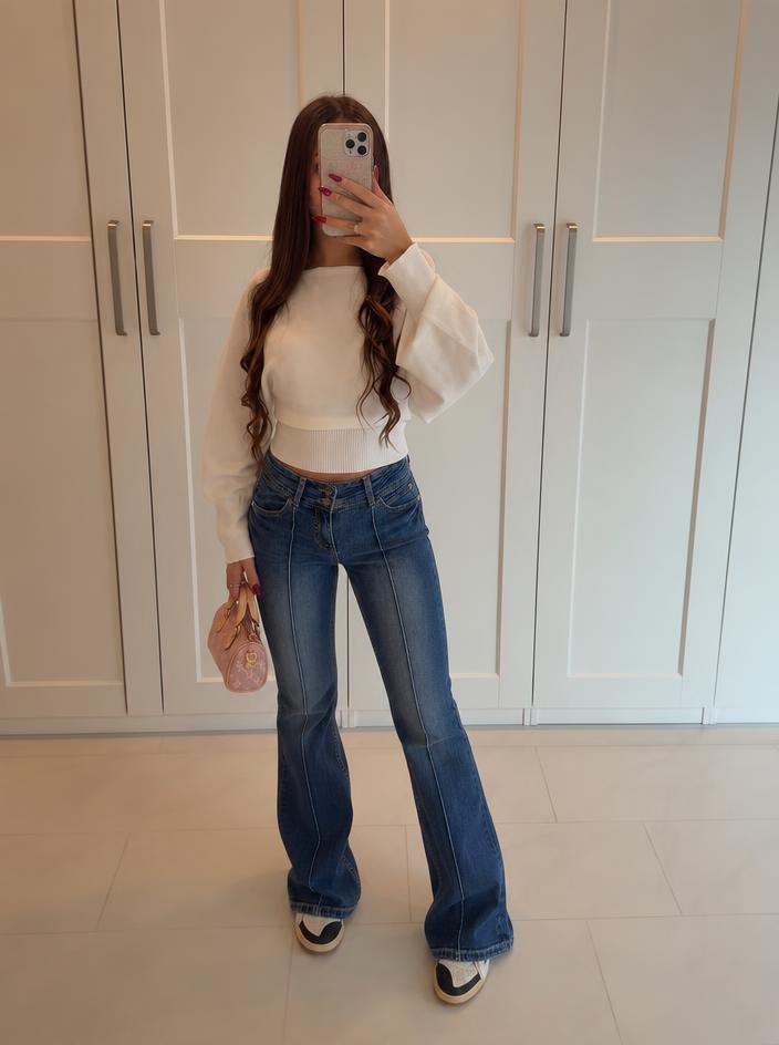 High-Rise Blue Wide-Leg Jeans with Double Button Fly