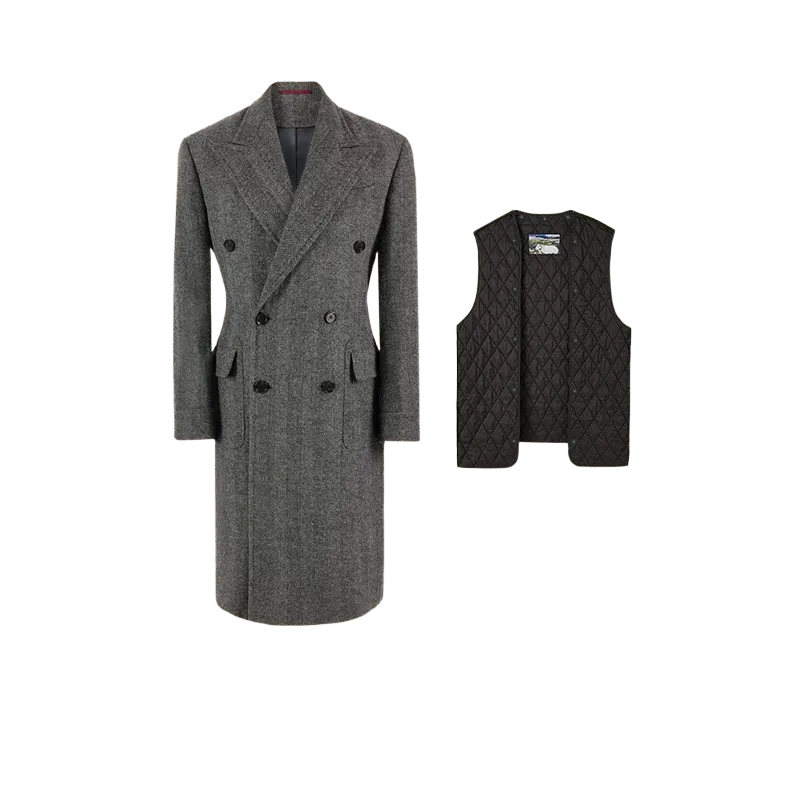 Herringbone Double-Breasted Coat - 10