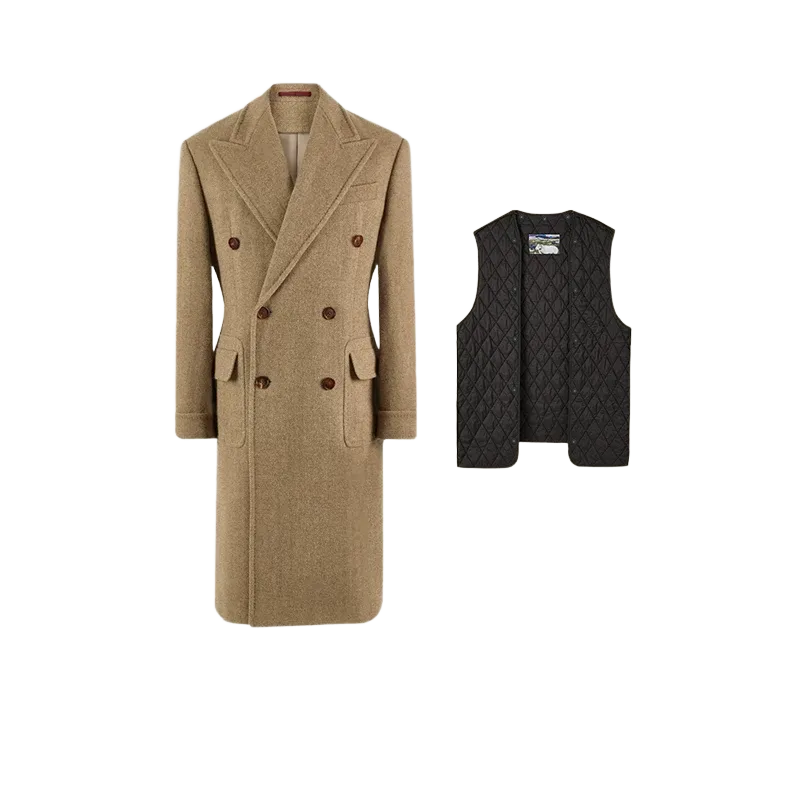 Herringbone Double-Breasted Coat - 9